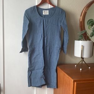 CONSCIOUS CLOTHING Peacock Teal Linen Quarter Sleeve Dress XS Pockets Made USA